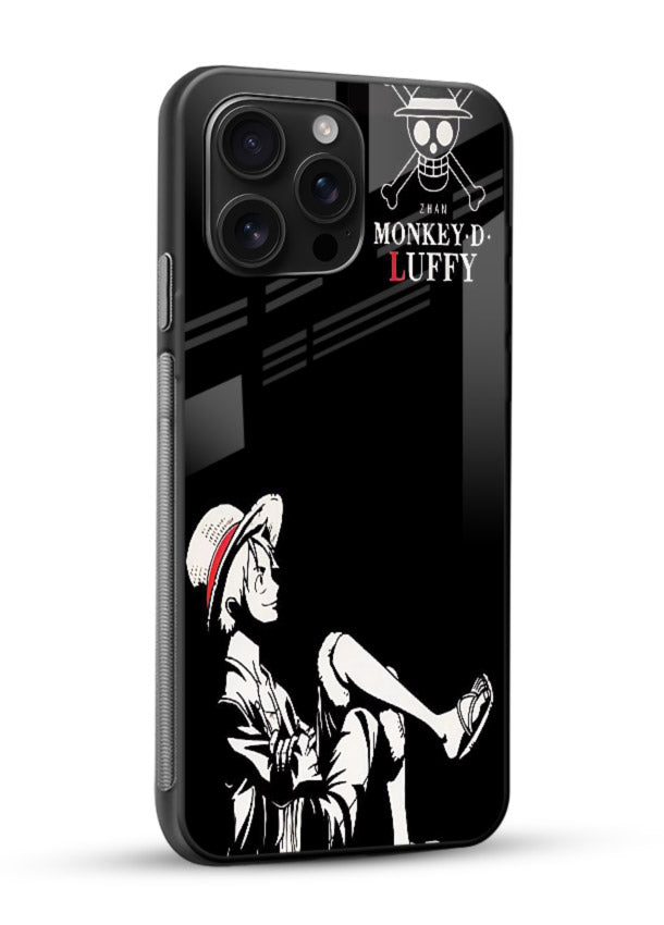 luffy sitting shadow minimal anime art glossy vibrant premium glass cover calm pirate case - Angle Side