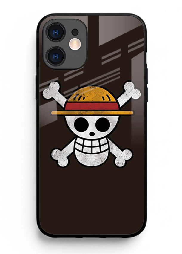 luffy skull logo minimal anime art iphone 12 mini glass cover pirate emblem case