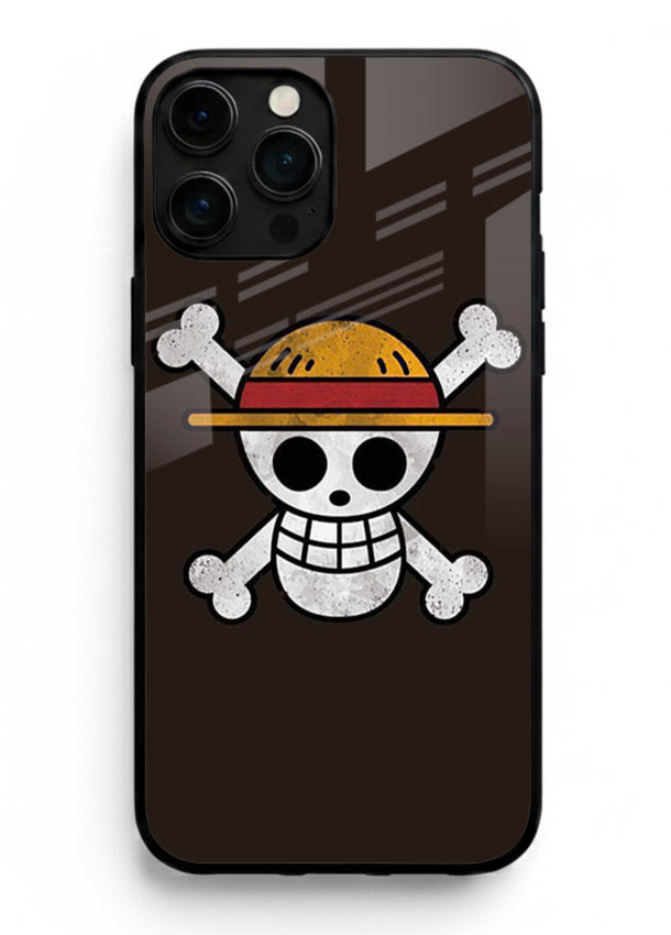 luffy skull logo minimal anime art iphone 11 pro max glass cover pirate emblem case