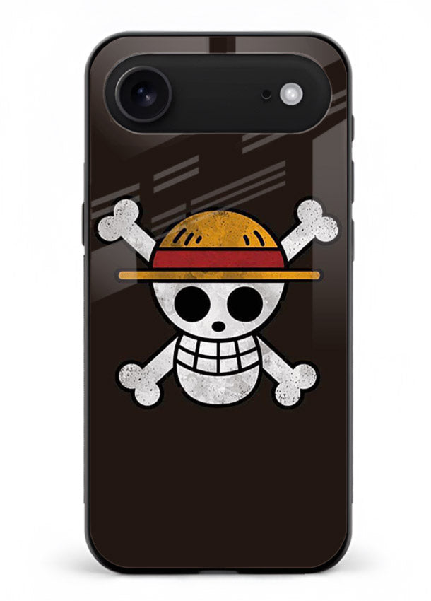 luffy skull logo minimal anime art iphone 17 air glass cover pirate emblem case