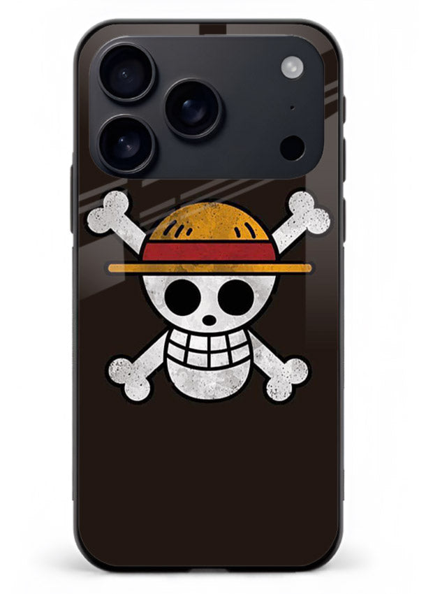 luffy skull logo minimal anime art iphone 18 pro max glass cover pirate emblem case