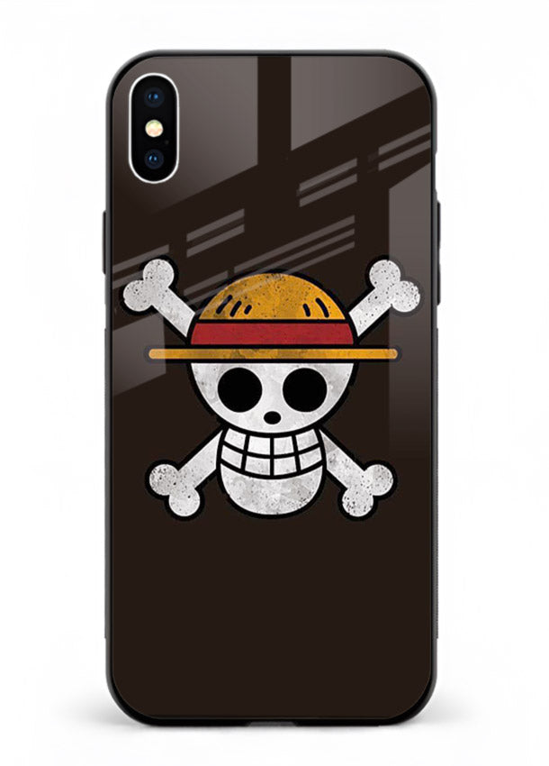 luffy skull logo minimal anime art iphone xs max glass cover pirate emblem case