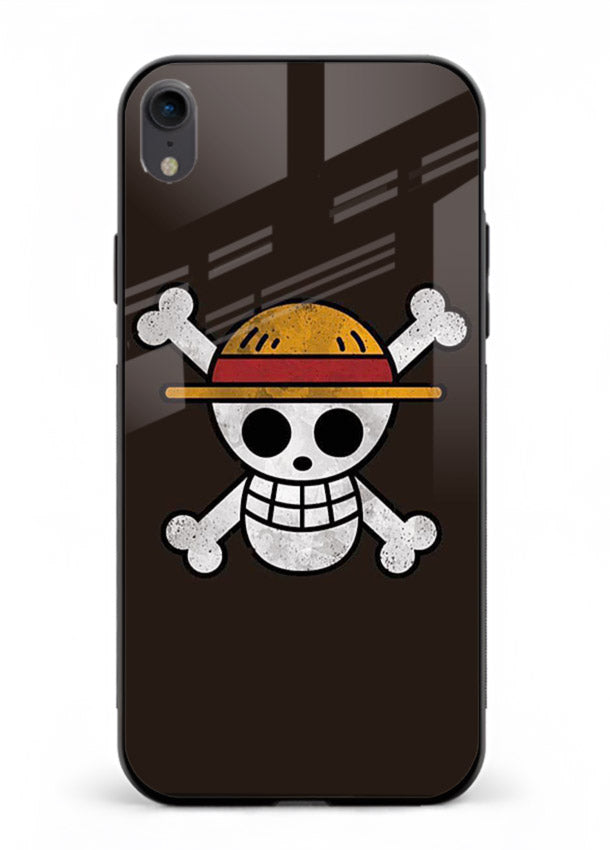 luffy skull logo minimal anime art iphone xr glass cover pirate emblem case
