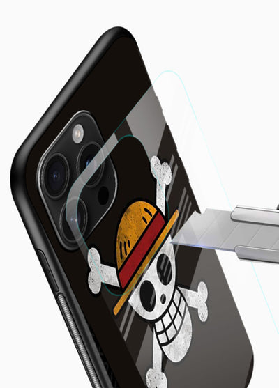 luffy skull logo minimal anime art glossy vibrant premium glass cover pirate emblem case - Angle Blade