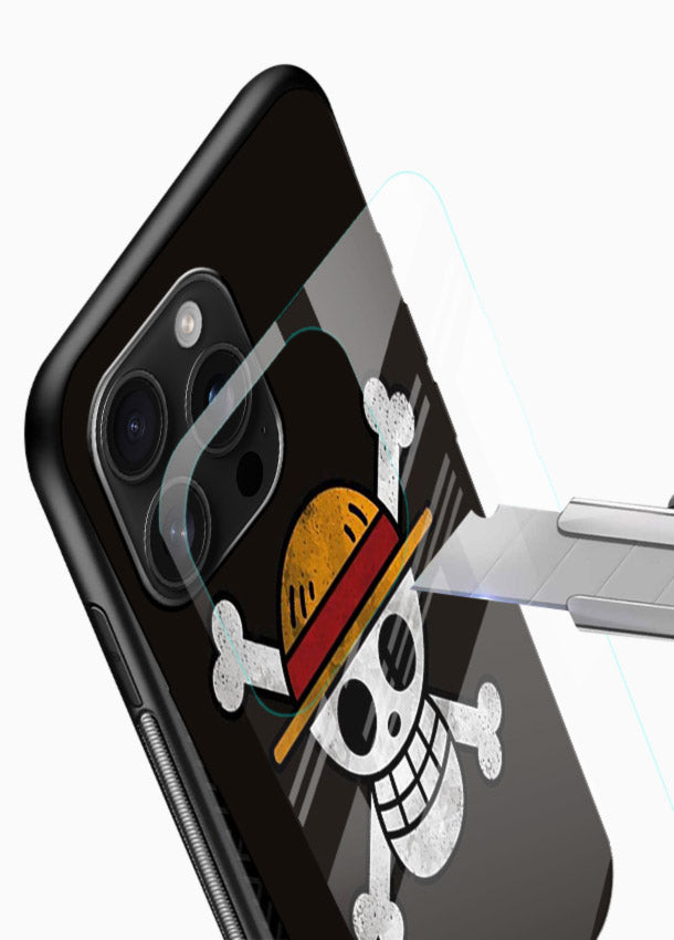 luffy skull logo minimal anime art glossy vibrant premium glass cover pirate emblem case - Angle Blade