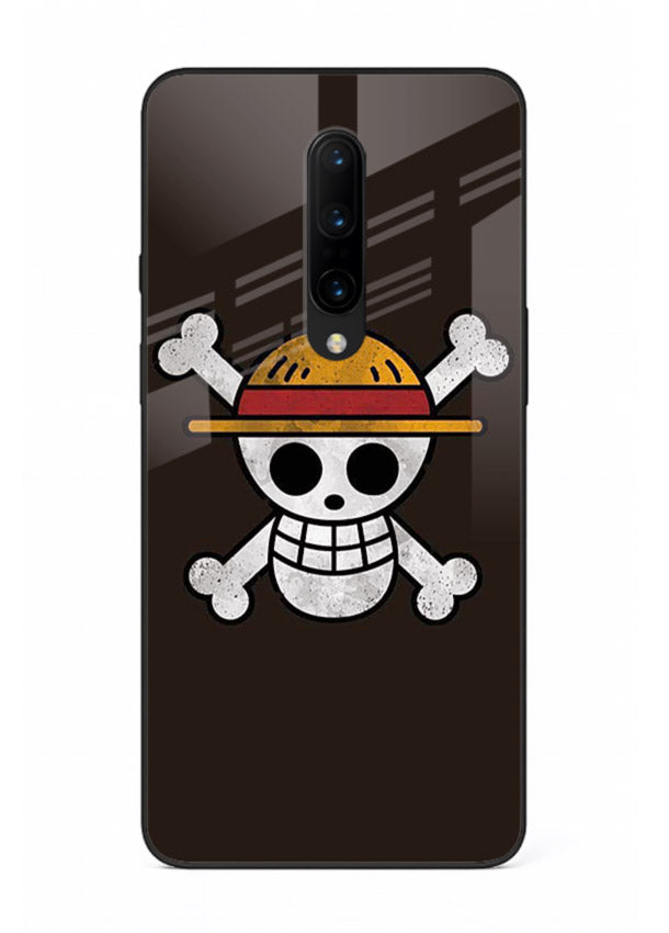 luffy skull logo minimal anime art OnePlus 8 glass cover pirate emblem case