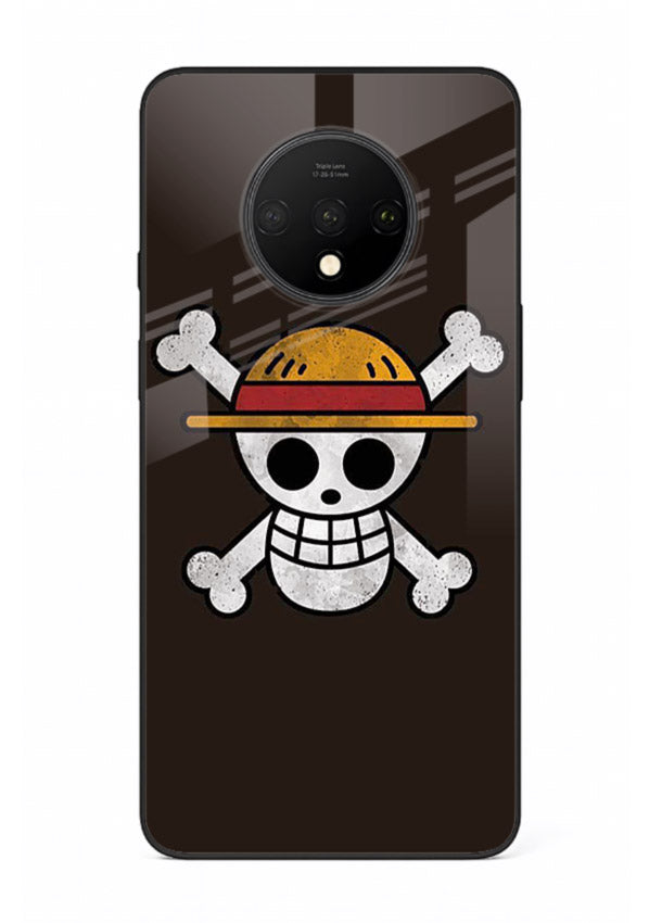 luffy skull logo minimal anime art OnePlus 7T glass cover pirate emblem case