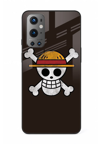 luffy skull logo minimal anime art OnePlus 9 glass cover pirate emblem case