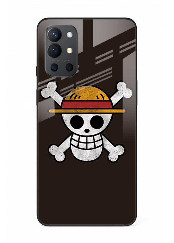 luffy skull logo minimal anime art OnePlus 9R glass cover pirate emblem case