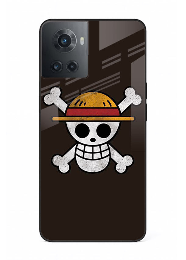 luffy skull logo minimal anime art OnePlus 10R glass cover pirate emblem case
