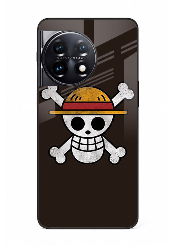 luffy skull logo minimal anime art OnePlus 11 glass cover pirate emblem case