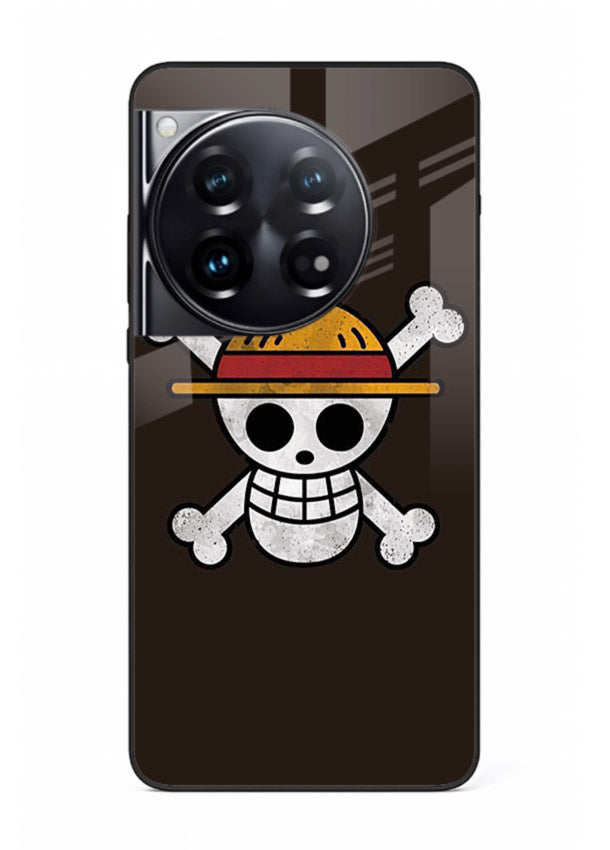 luffy skull logo minimal anime art OnePlus 12 glass cover pirate emblem case