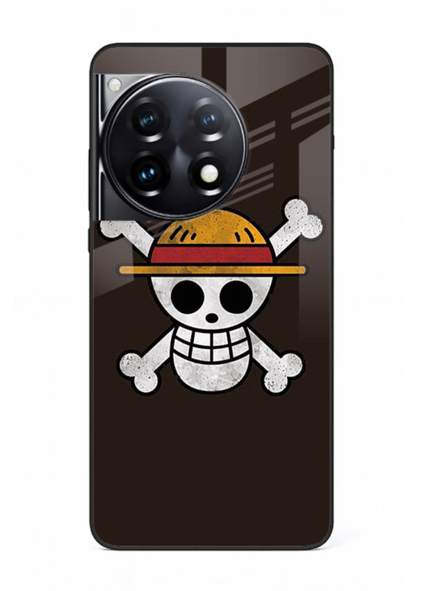 luffy skull logo minimal anime art OnePlus 12R glass cover pirate emblem case