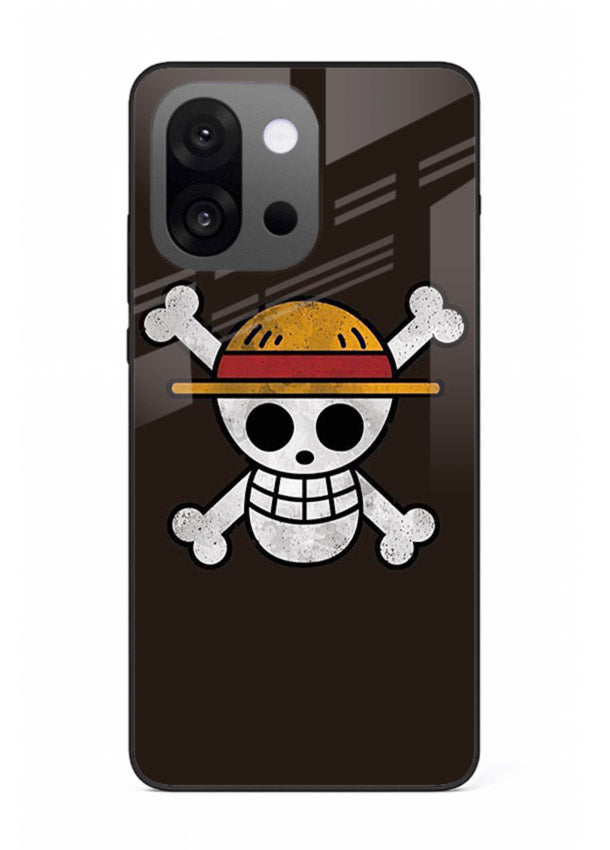 luffy skull logo minimal anime art OnePlus 13s glass cover pirate emblem case