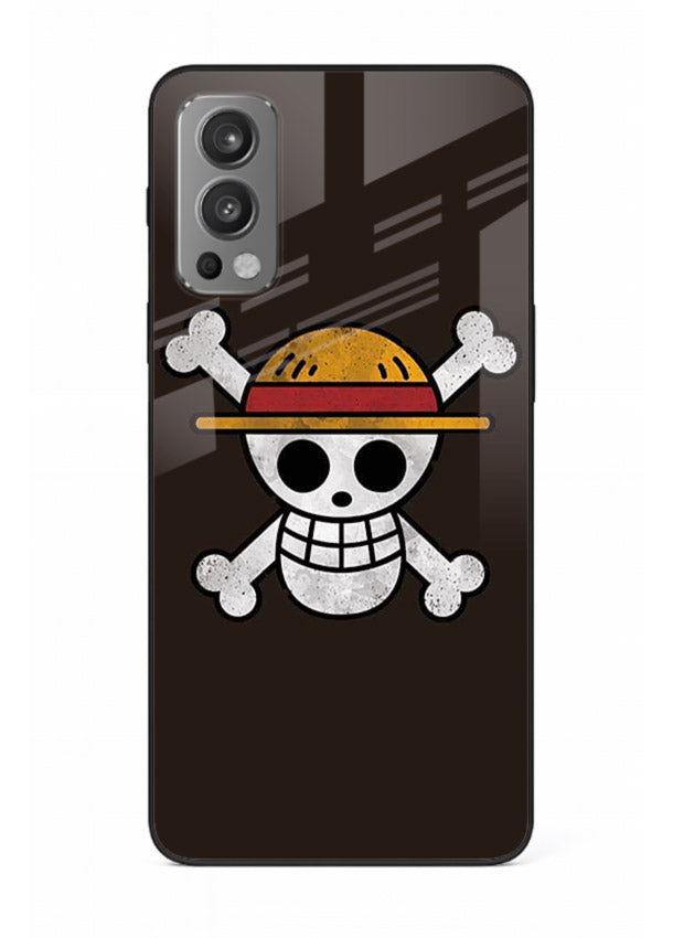 luffy skull logo minimal anime art OnePlus Nord 2 glass cover pirate emblem case