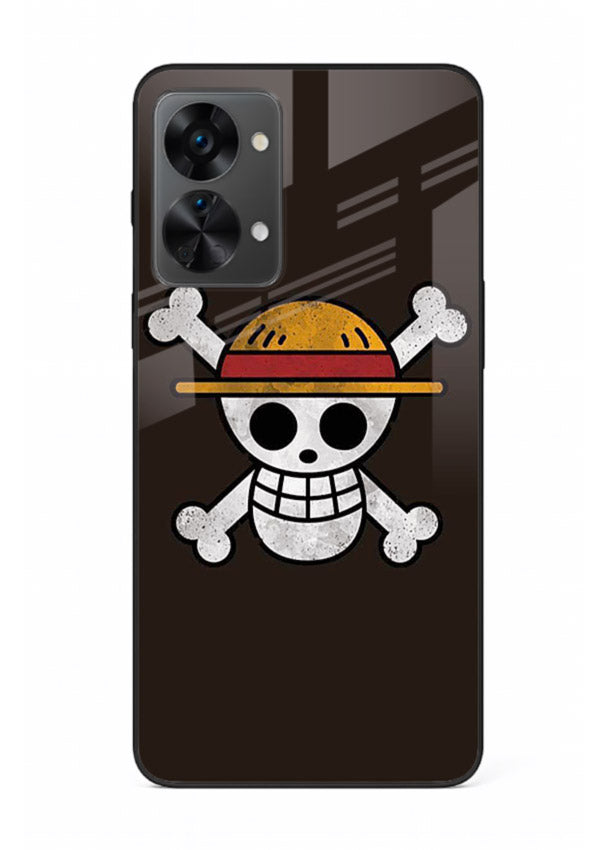 luffy skull logo minimal anime art OnePlus Nord 2T glass cover pirate emblem case