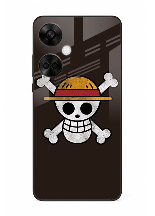 luffy skull logo minimal anime art OnePlus Nord CE3 glass cover pirate emblem case