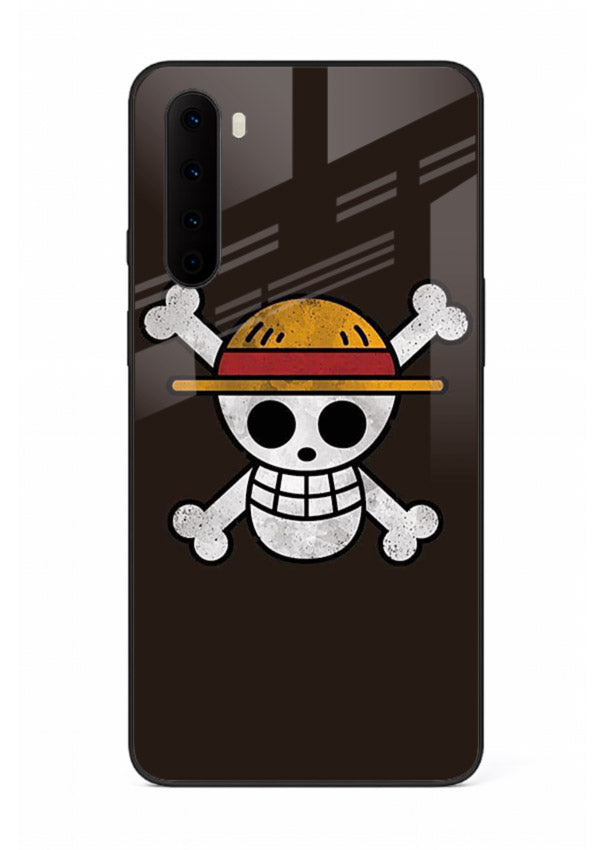 luffy skull logo minimal anime art OnePlus Nord glass cover pirate emblem case