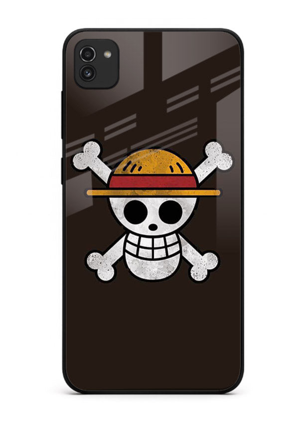 luffy skull logo minimal anime art Samsung A03 glass cover pirate emblem case