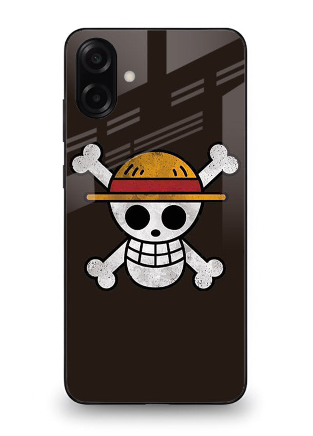 luffy skull logo minimal anime art Samsung A06 5G glass cover pirate emblem case