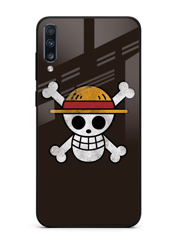 luffy skull logo minimal anime art Samsung A50 glass cover pirate emblem case
