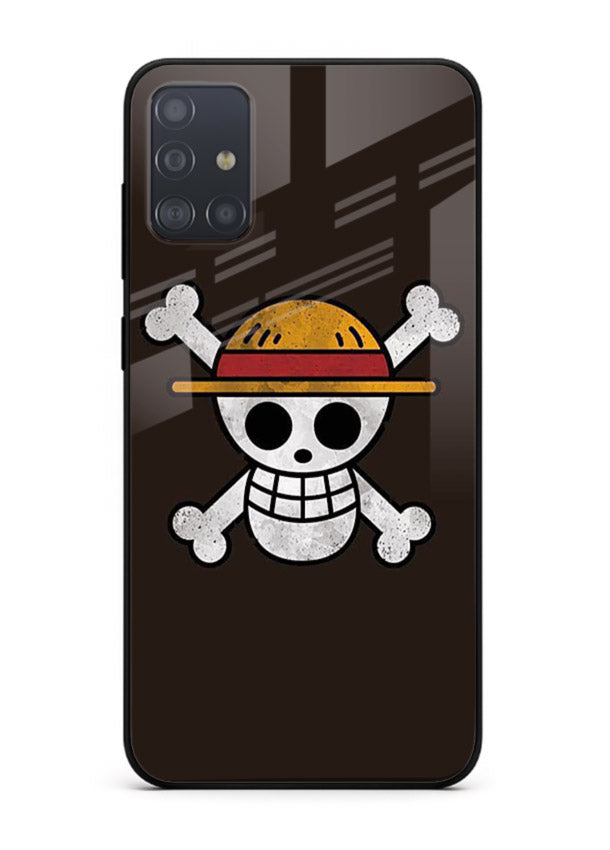 luffy skull logo minimal anime art Samsung A71 glass cover pirate emblem case