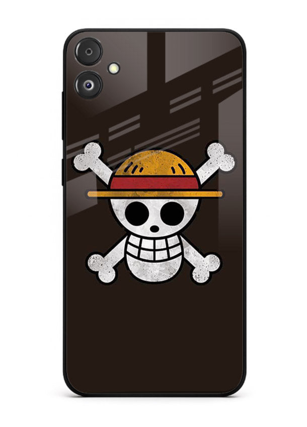 luffy skull logo minimal anime art Samsung F05 5G glass cover pirate emblem case