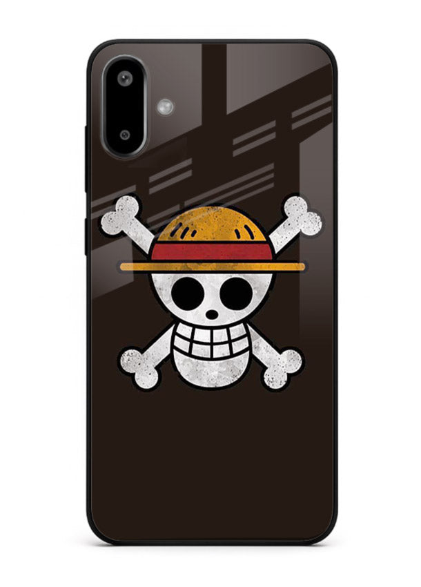 luffy skull logo minimal anime art Samsung F06 5G glass cover pirate emblem case