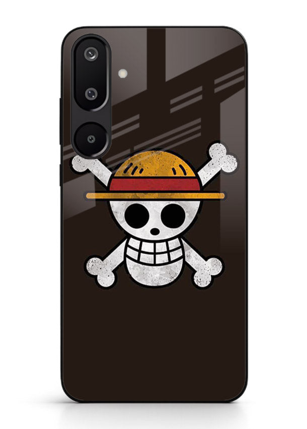 luffy skull logo minimal anime art Samsung M16 5G glass cover pirate emblem case