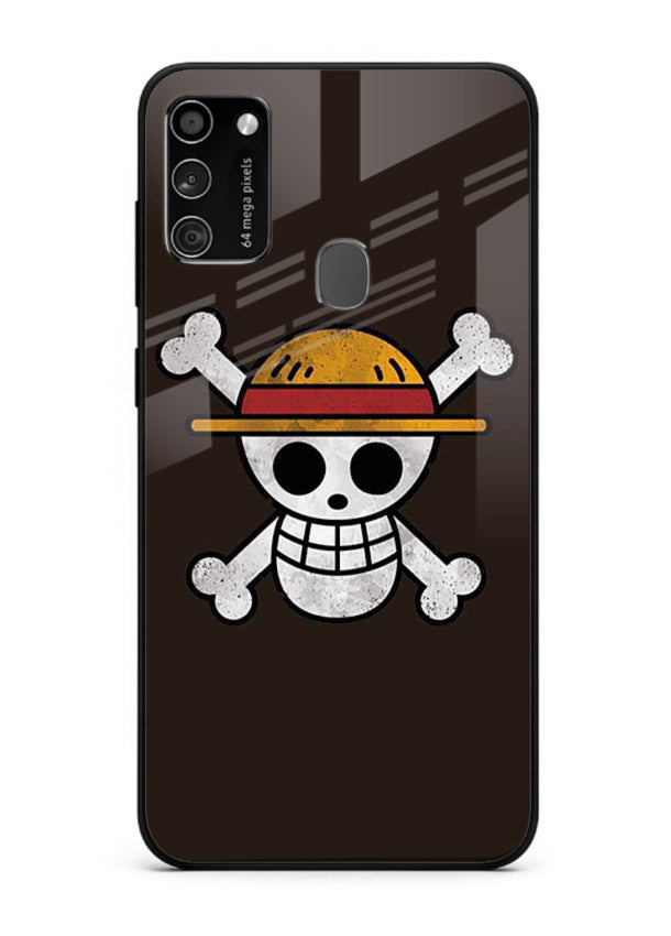luffy skull logo minimal anime art Samsung M21 glass cover pirate emblem case