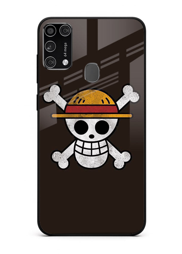 luffy skull logo minimal anime art Samsung M31 Prime glass cover pirate emblem case