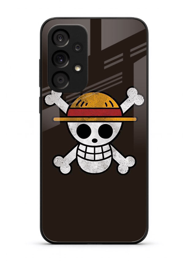 luffy skull logo minimal anime art Samsung A33 5G glass cover pirate emblem case