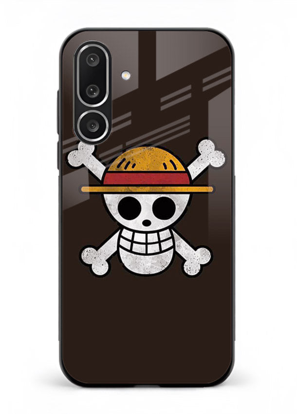 luffy skull logo minimal anime art Samsung F56 5G glass cover pirate emblem case