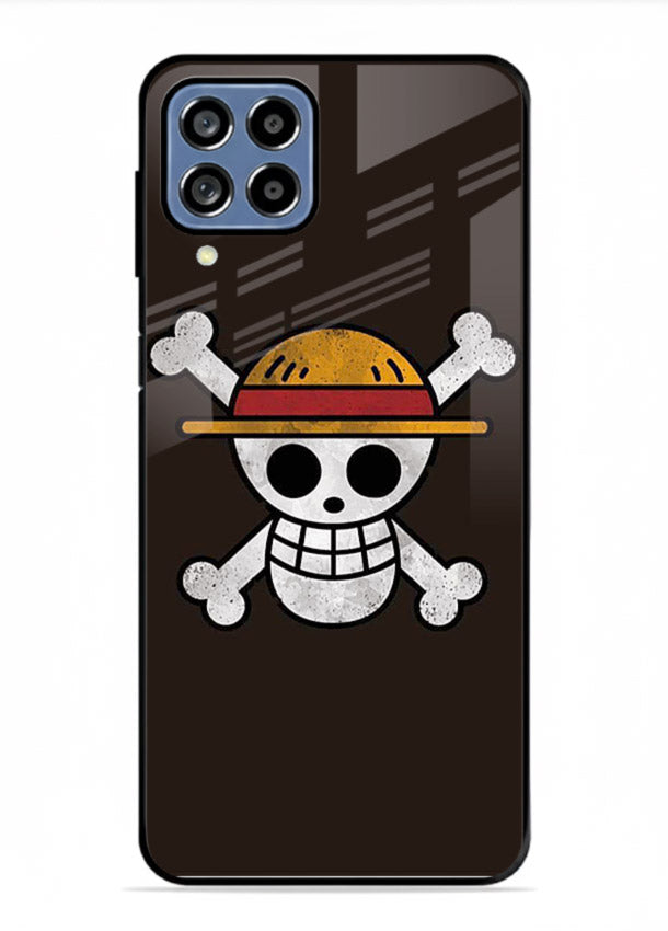 luffy skull logo minimal anime art Samsung F62 glass cover pirate emblem case