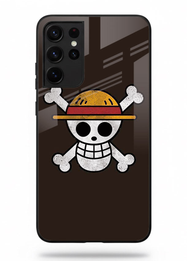 luffy skull logo minimal anime art Samsung S21 Ultra glass cover pirate emblem case