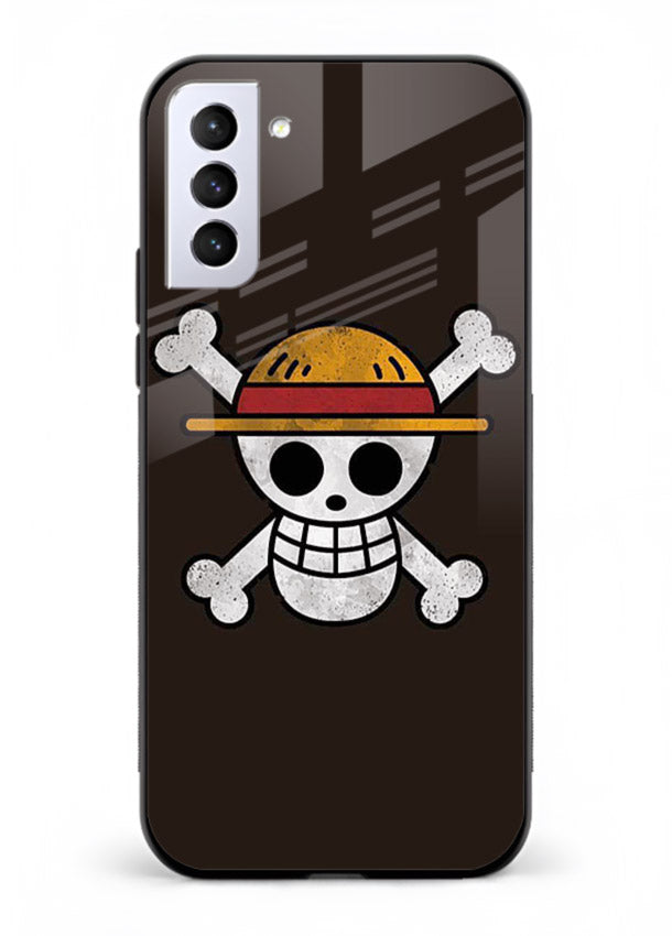luffy skull logo minimal anime art Samsung S21 FE glass cover pirate emblem case
