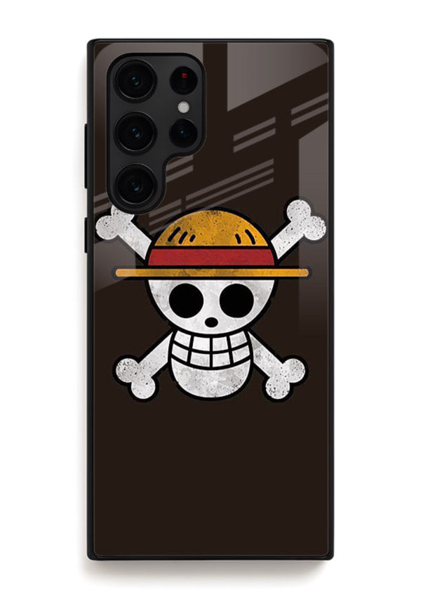 luffy skull logo minimal anime art Samsung S25 Ultra glass cover pirate emblem case