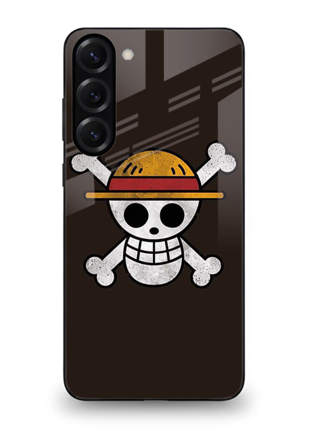 luffy skull logo minimal anime art Samsung S23 glass cover pirate emblem case