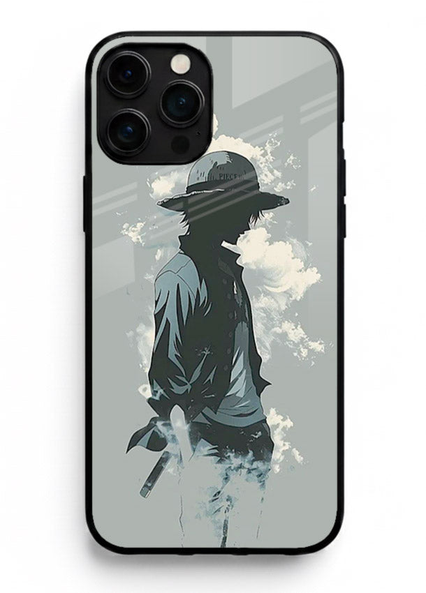 luffy smoky silhouette blue anime art iphone 12 pro max glass cover stylish mist design case