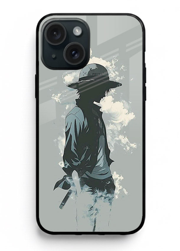 luffy smoky silhouette blue anime art iphone 14 plus glass cover stylish mist design case