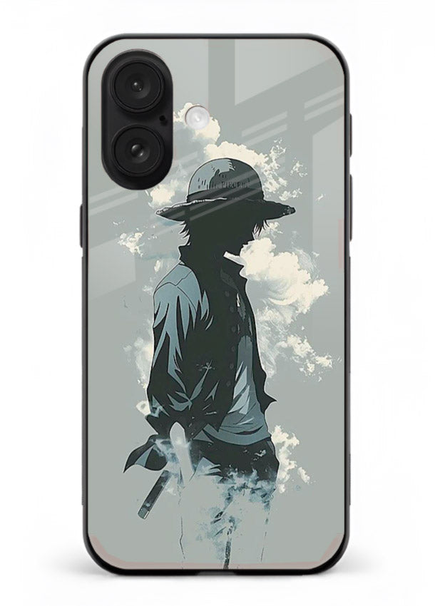 luffy smoky silhouette blue anime art iphone 16 glass cover stylish mist design case