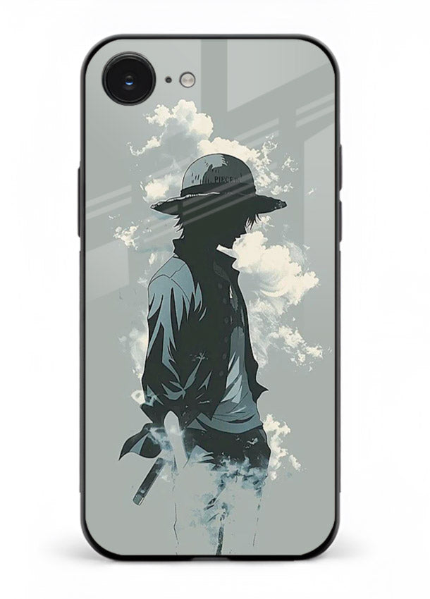 luffy smoky silhouette blue anime art iphone 16e glass cover stylish mist design case