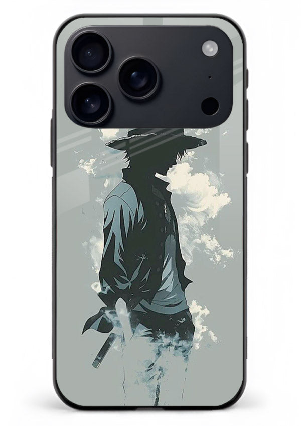 luffy smoky silhouette blue anime art iphone 17 pro max glass cover stylish mist design case