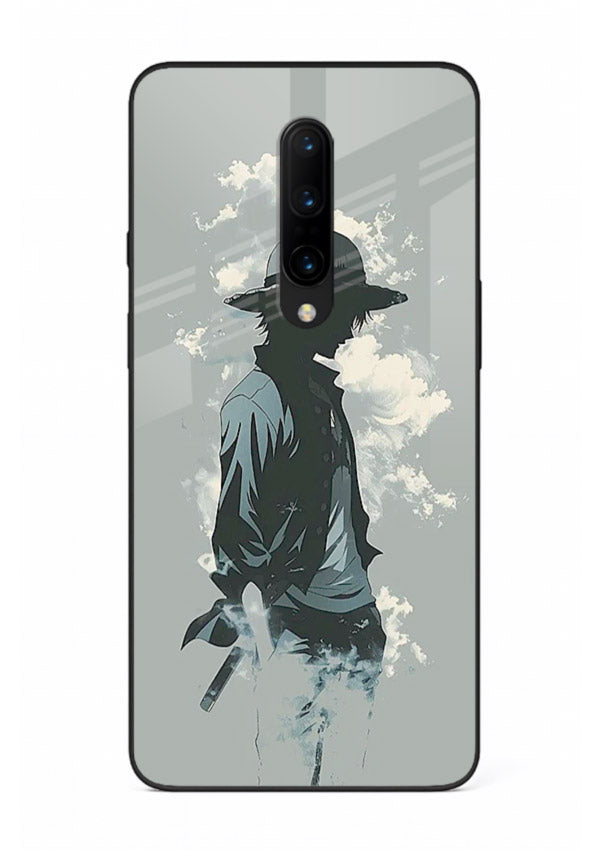 luffy smoky silhouette blue anime art OnePlus 8 glass cover stylish mist design case