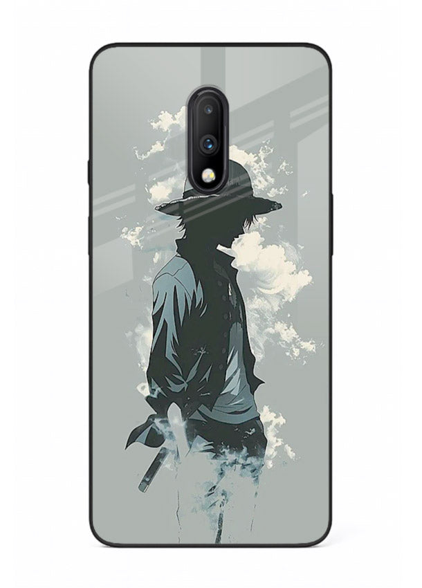 luffy smoky silhouette blue anime art OnePlus 7 glass cover stylish mist design case