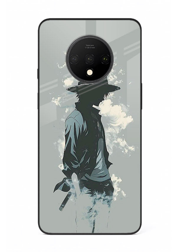 luffy smoky silhouette blue anime art OnePlus 7T glass cover stylish mist design case
