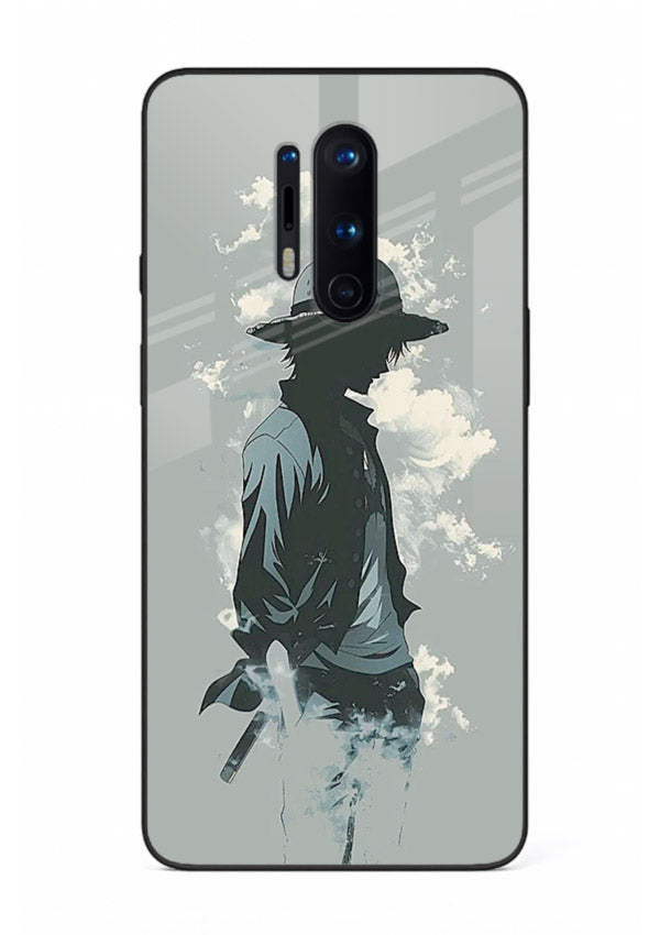 luffy smoky silhouette blue anime art OnePlus 8 Pro glass cover stylish mist design case
