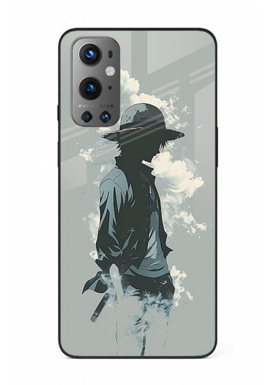 luffy smoky silhouette blue anime art OnePlus 9 glass cover stylish mist design case