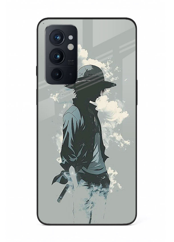 luffy smoky silhouette blue anime art OnePlus 9RT glass cover stylish mist design case
