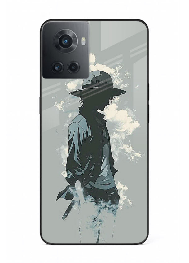luffy smoky silhouette blue anime art OnePlus 10R glass cover stylish mist design case